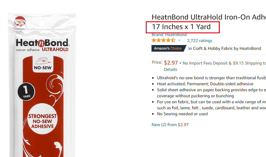  HeatnBond UltraHold Iron-On Adhesive, 17 Inches x 1 Yard :  Arts, Crafts & Sewing